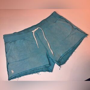 Polo Ralph Lauren Sweat Shorts Small Blue Raw Hem Drawstring Lounge